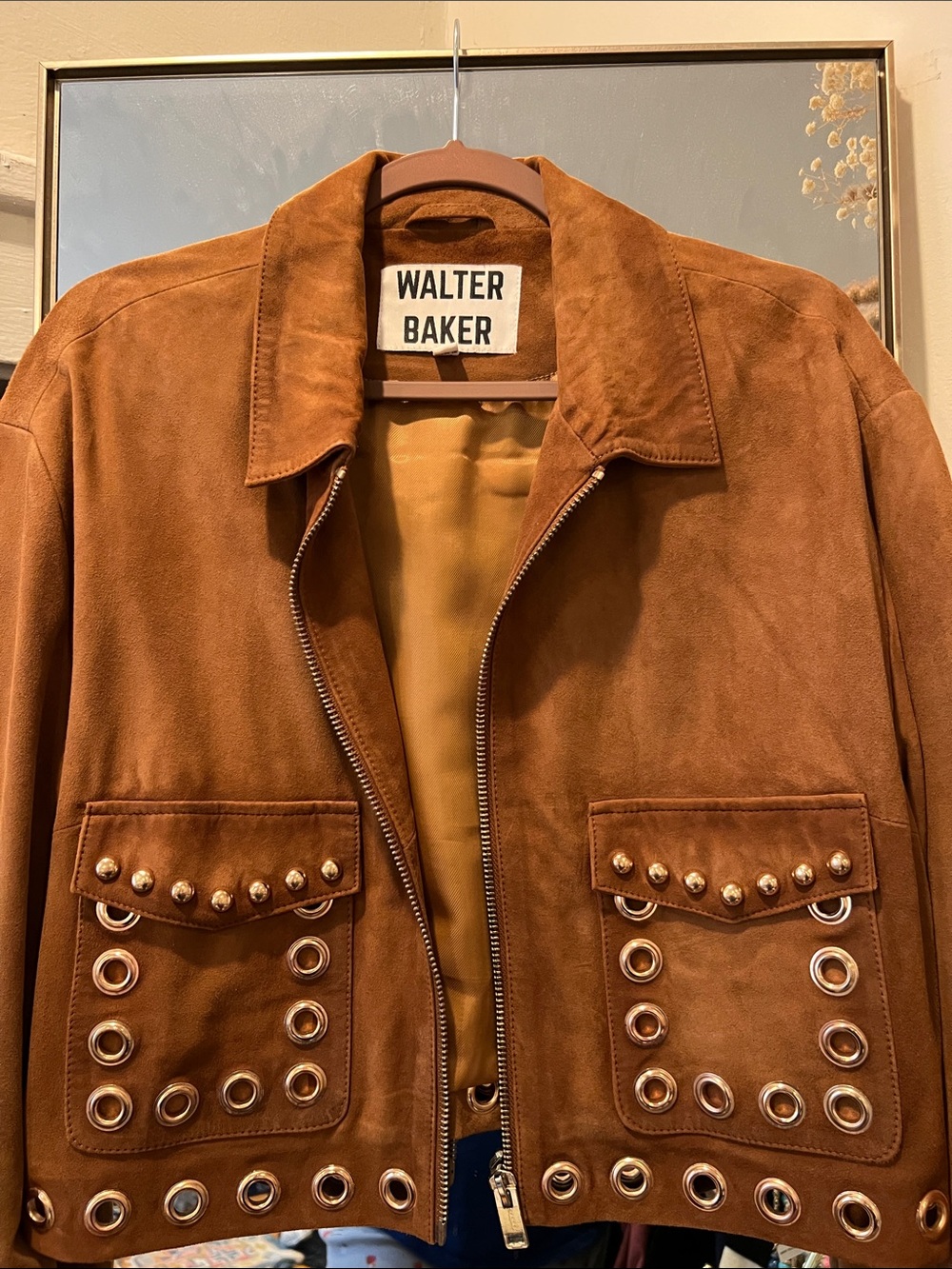 Walter Baker Rust Brown Suede Grommet Pocket Jacket